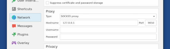 Network configuration of Mumble with proxy settings